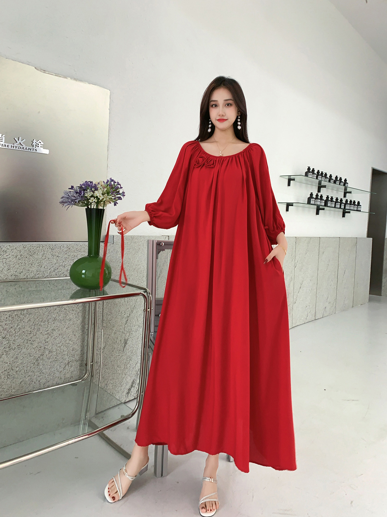 Ropa de mujer de talla grande transfronteriza europea y americana, vestido informal de algodón largo hasta la rodilla, holgado y cómodo, para verano, ropa de maternidad.