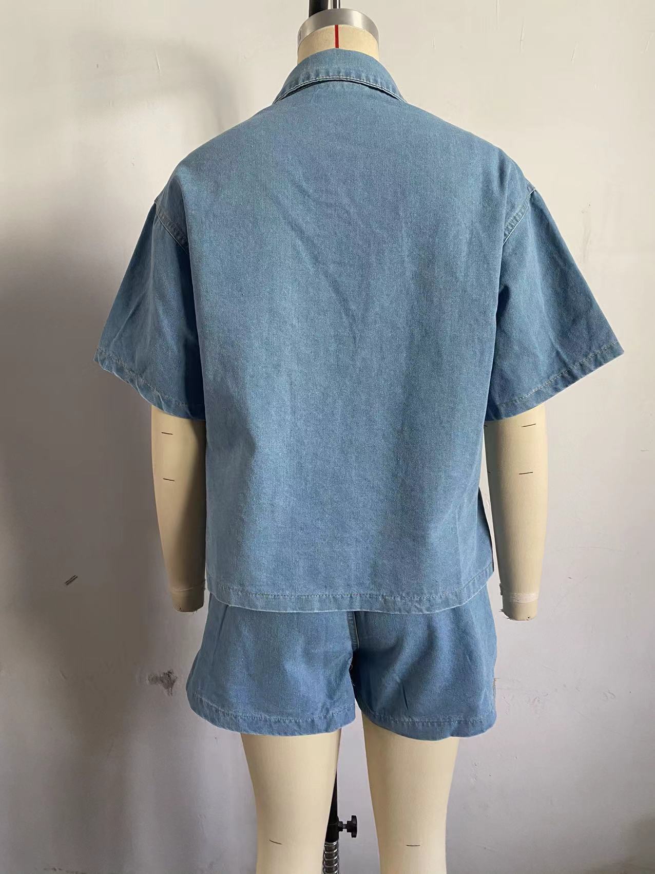 2026 Summer Cross-Border European American Trade Women's Casual Loose Pocket Short Sleeve Shirt And Denim Two-Piece Set_ecoleips.com