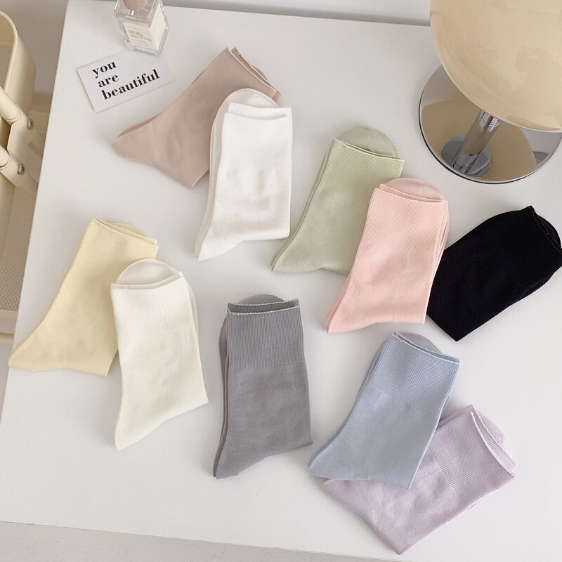 Summer Socks Girls' Anti-Pilling Boneless Moon Socks Women's Japanese Style Macaron Color Pile Socks Summer Thin Cotton Socks
