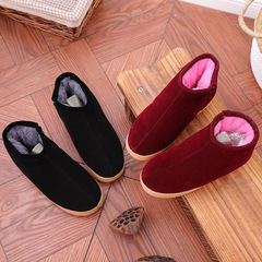 手工棉鞋女冬居家室內中老年人媽媽防滑厚底加絨保暖棉拖鞋男包跟