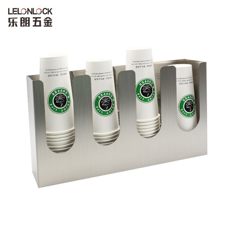 Recta de cuatro rejillas portavasos de acero inoxidable Barra de comedor portavasos desechables leche tienda de té Escritorio de papel portavasos rack de almacenamiento