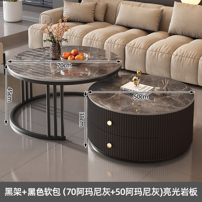 亿君岩板茶几轻奢现代简约圆形小户型茶几客厅家用极简折叠大理石|undefined
