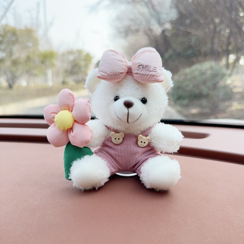 Creativo lindo cartón de dibujos animados peluche oso montado en la consola central decoraciones de automóviles accesorios de automóviles accesorios de automóviles para hombres y mujeres