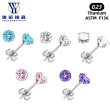 热卖F136钛合金锆石蝴蝶结耳钉欧美时尚耳骨钉钛人体穿刺饰品批发