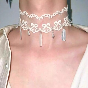 French Sweet White Lace Choker Niche Design Water Drop Tassel Necklace Elegant All-match Necklace Accessories