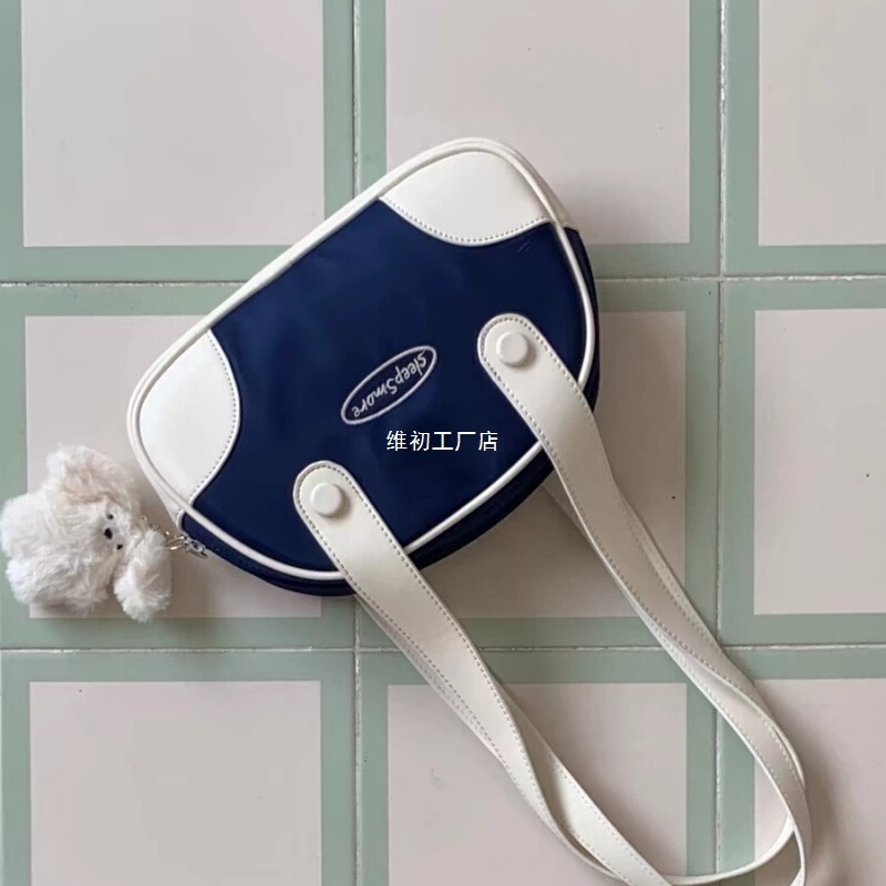 New Ins Style Nylon Large Bag Bowling Retro One-Shoulder American Sexy Pu Commuter Satchel Armpit Bag Polyester Cotton