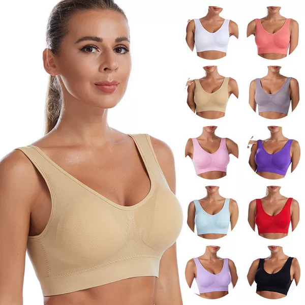 Cross-Border Large Size Sports Bra Without Rims, Seamless Bra with Pads, One-Piece Thin Running Yoga Bra