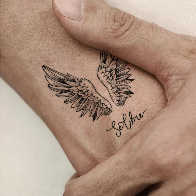 Studded Angel Wings Tattoo Sticker Vintage Black and White Wings Self Love English Waterproof Temporary Tattoo Sticker Studded Angel Wings Tattoo Sticker Vintage Black and White Wings Self Love English Waterproof Temporary Tattoo Sticker