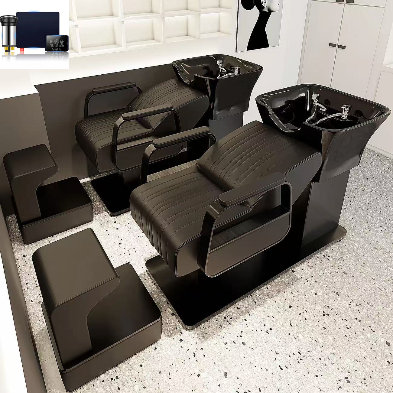 Cama de barril cuadrado negro lavabo negro + calentador de agua
