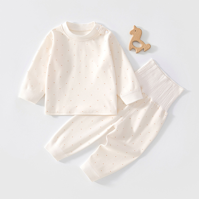 New baby belly-protecting autumn clothing set, all-cotton, skin-friendly, seamless stitching, home wear for boys and girls