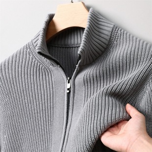 2024 Autumn New Thickened Men's Knitwear Jacket Young and Middle-aged Set Collar Thickened Warm Cardigan Sweater Dad