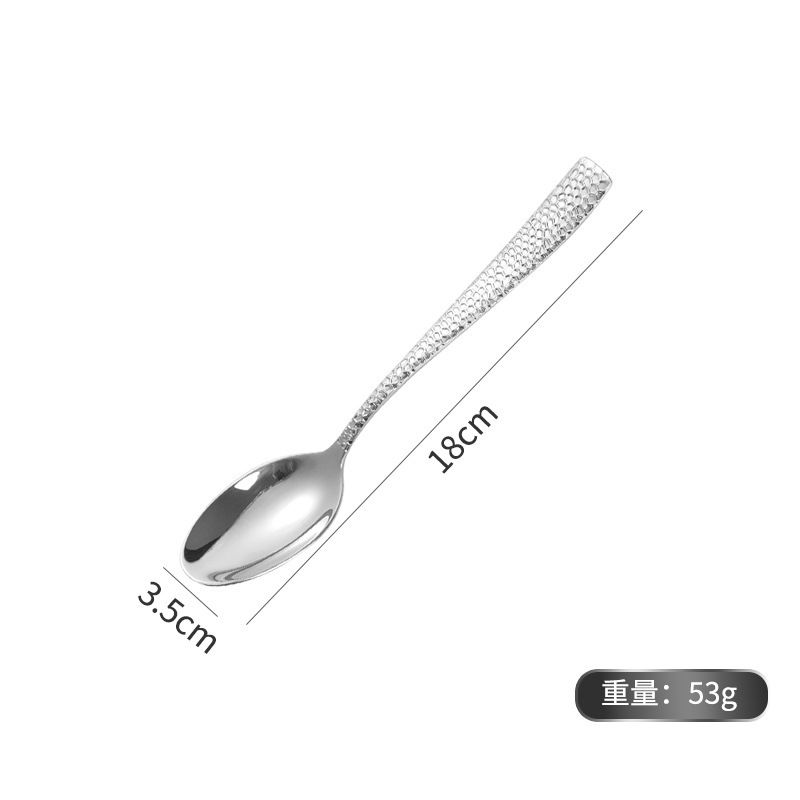 304不锈钢锤纹欧式西餐具刀叉勺加厚水立方牛排刀甜品勺调羹勺子|undefined