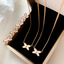 天然交叉玫瑰金色白贝母毛衣链项链女高端轻奢小众高级感精致颈链