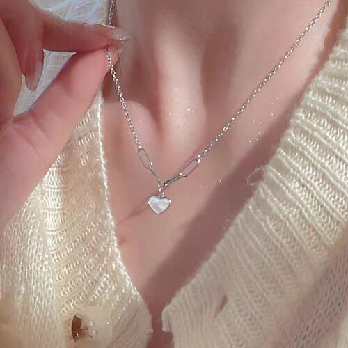 ins popular shell heart pure silver necklace clavicle chain women's small simple  summer new fashion gift 