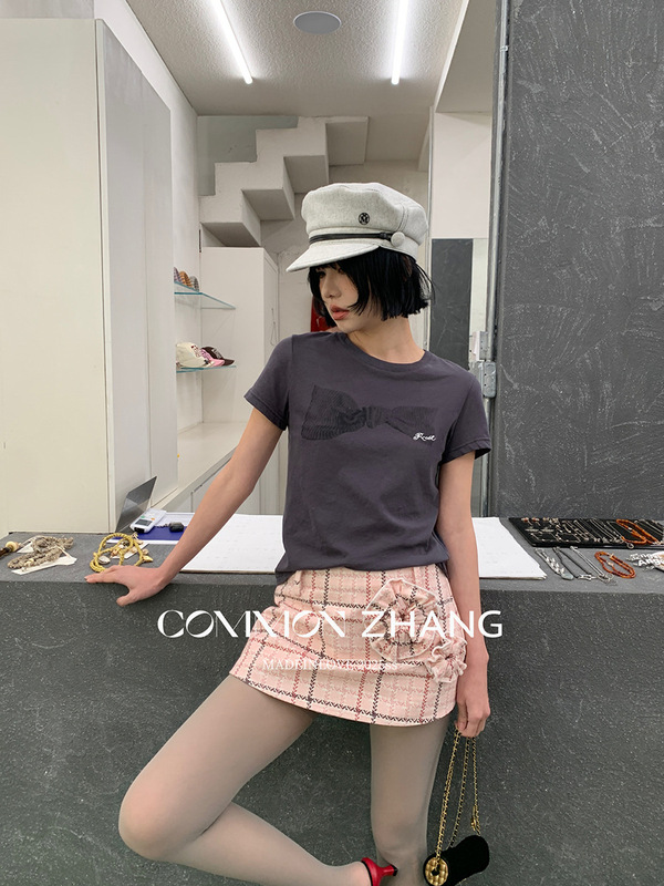 CZ ZHANG夏の韓国版はだらだらしています。蝶結びのプリント文字の刺繍半袖tシャツb 20639|undefined