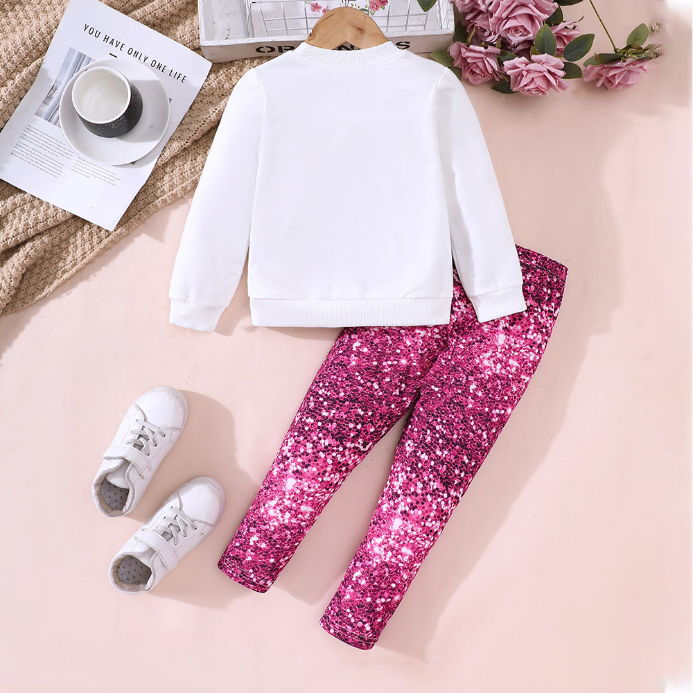EW Children's Clothing Small Medium sized Girls' Autumn and Winter New Love Top+Printed leggings Set TZ1199-C_voghion.com