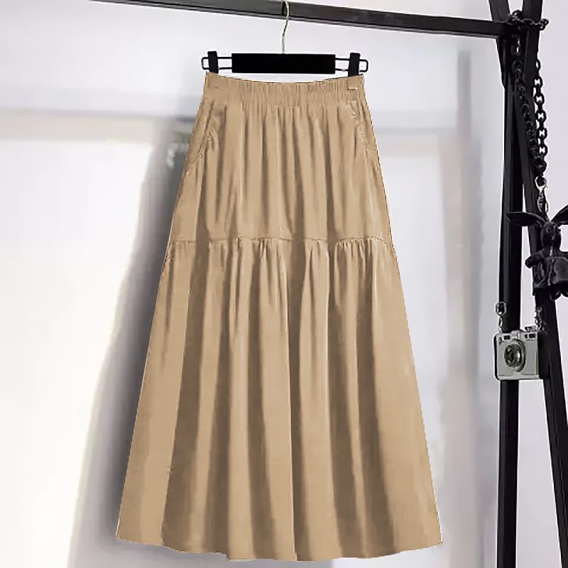 Plus Size Women's Fat mm Skirt 2025 Summer New Style Small Mid-Length High Waist Slimming Look A-Line Large Hem Umbrella Skirt