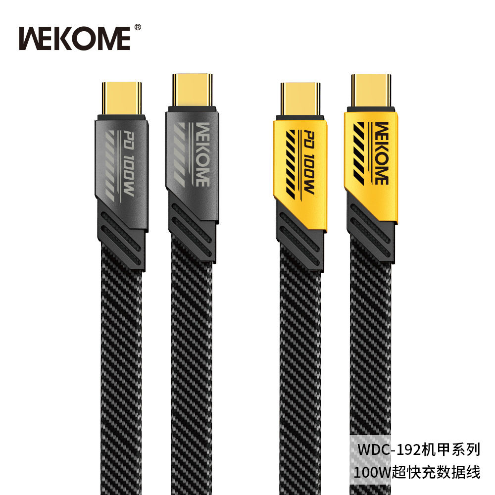 WEKOME Mech 6A/20W/100W carga súper rápida no planchado de alta potencia cable de datos tejido línea plana de fideos