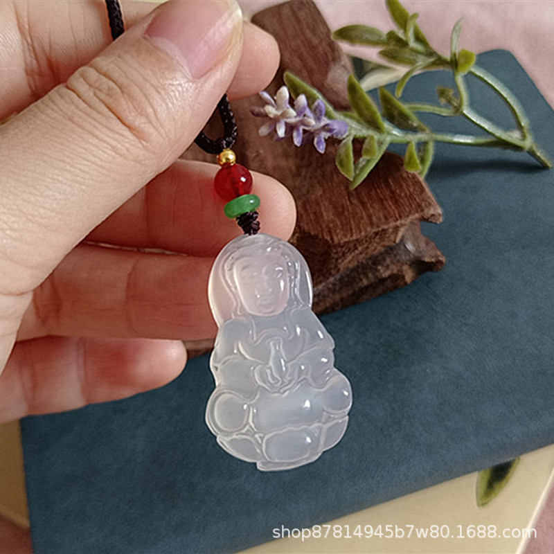 화이트 옥수 관음 알몸 펜던트 (약 37*22mm)