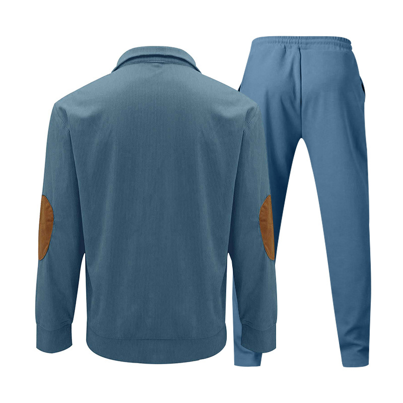 Abbigliamento da uomo casual, completo con pantaloni e felpa in velluto a coste con colletto alto e maniche lunghe_voghion.com