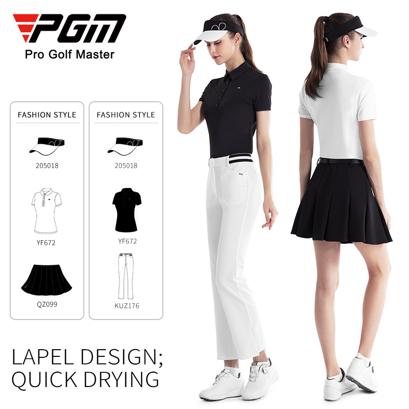 Bộ váy golf nữ xếp ly tay ngắn POLO — QZ099 [với quần chống lộ] váy trắng xếp ly, YF672 POLO trắng, QZ099 [với quần chống lộ] váy đen xếp ly, YF672 đen POLO