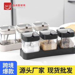 キッチン調味料ボックスコンビネーションセットハイエンドフリップトップスプーン付きガラス調味料収納ボックス塩チキンエッセンス調味料瓶