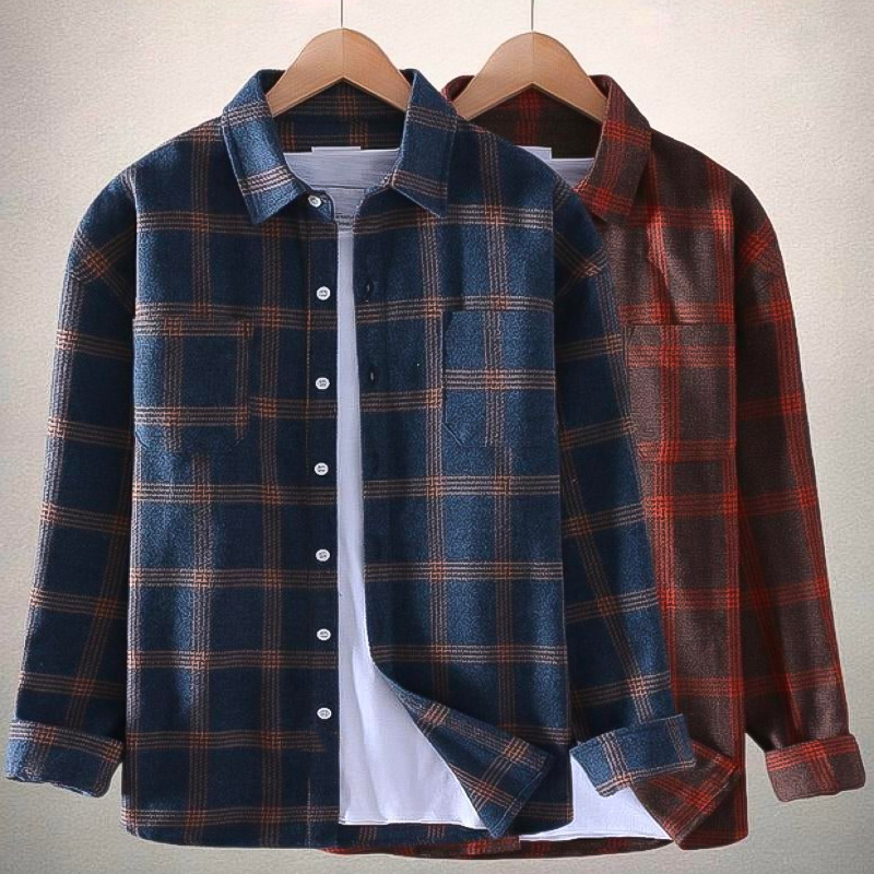 2023 cross-border foreign trade new Amazon men's plaid shirt trend fashion casual long sleeve shirt coat