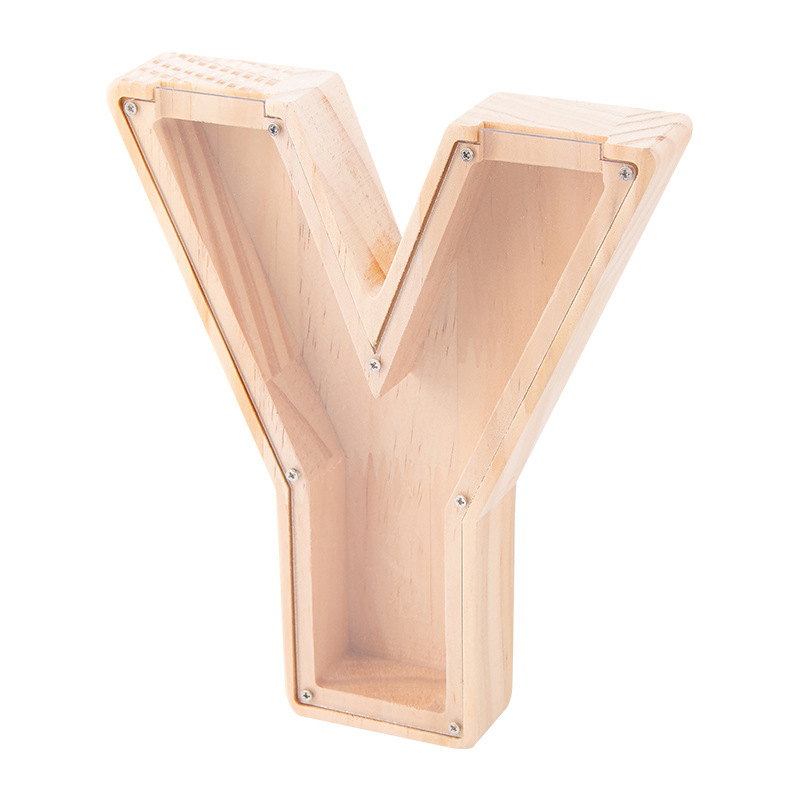 Creativa veintiséis letras inglesas hucha estilo ins adornos de madera frasco de monedas artesanías al por mayor transfronterizo