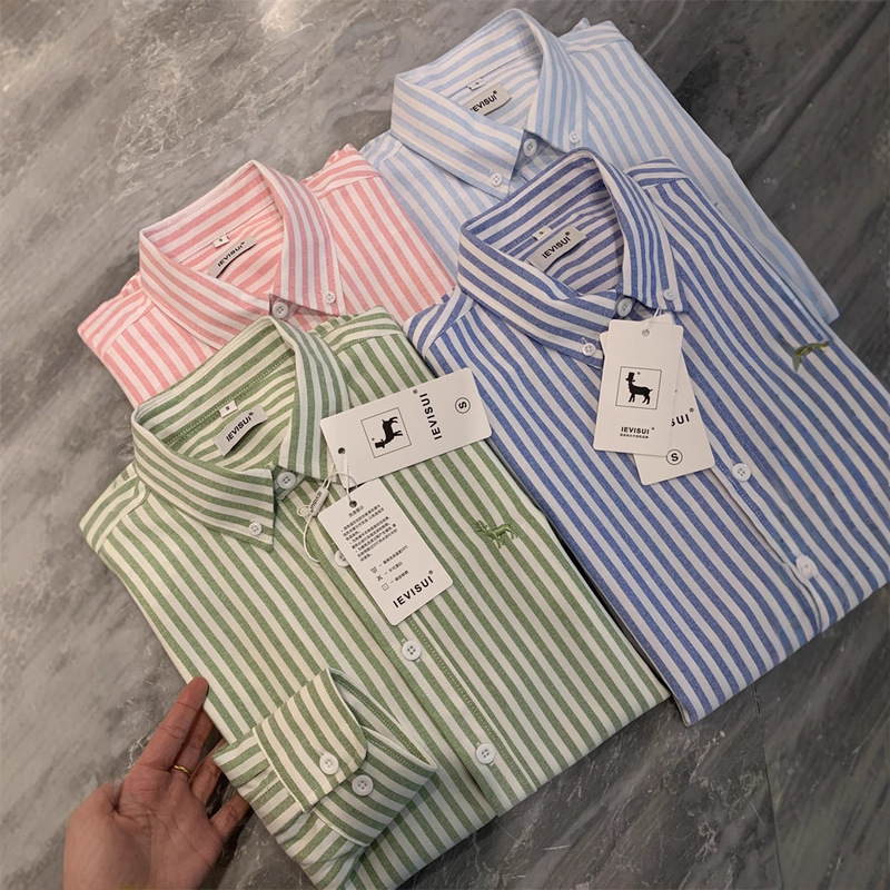 Factory Order Cotton Blend Artistic Style Simple Vertical Texture Exquisite Embroidery Spring and Autumn Long-Sleeve Shirt for Men Factory Order Cotton Blend Artistic Style Simple Vertical Texture Exquisite Embroidery Spring and Autumn Long-Sleeve Shirt for Men