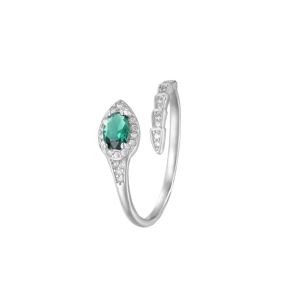 Fortune Green~Full-Diamond Snake Emerald Ring For Women, Year Of The Snake, Adjustable, Unisex, Niche High-End Style_voghion.com