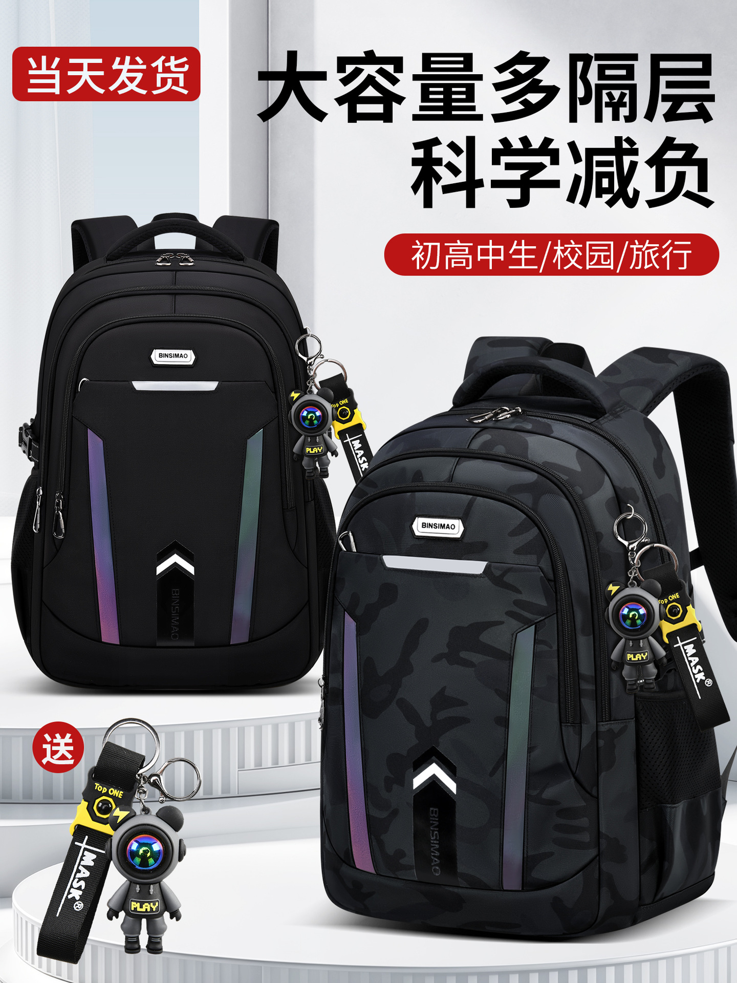 2026 new model school bag for junior high school students, high school students, elementary school students, boys, large capacity, men's version, load-reducing, spine-protecting, for teenagers