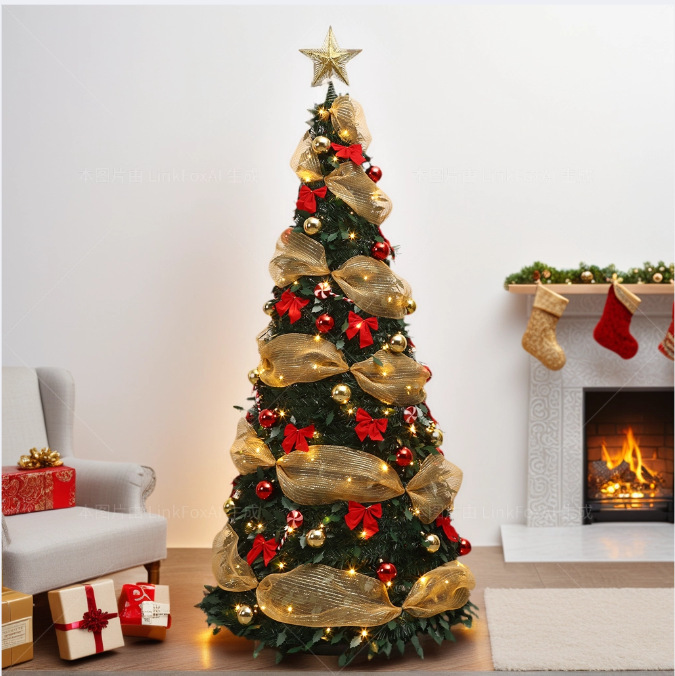 Amazonの新しいライト付きパゴダ折りたたみ式クリスマスツリー家の装飾発光格納式クロスボーダー植毛ツリー|undefined
