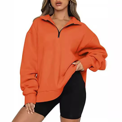 Women's European and American Autumn/Winter Casual Half-Zip Hooded Long-Sleeve Sweatshirt Top