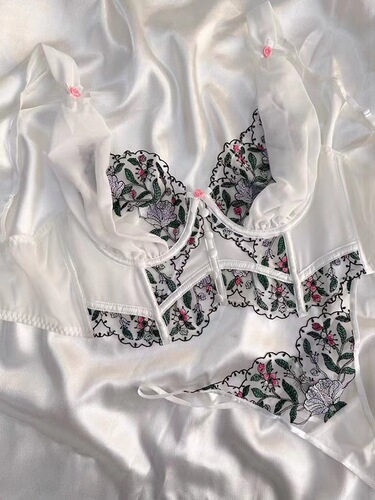 Fishbone Bra, French Style Sexy Set, Summer Floral Patchwork with Underwire, Fashionable Lingerie