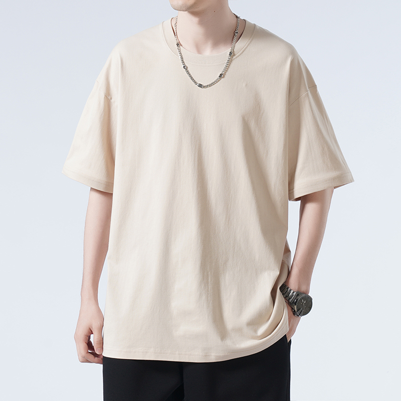 Earth Tones 230g Heavy Wholesale Short-Sleeved T-Shirt Men's Summer Tops Half-Sleeved T-Shirt Bottoming Shirt Large Size Pure Color