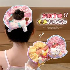 韓国手作り漫画チェック柄腸リング生地かわいい動物ヘアリング女の子の頭飾り高弾性ボールヘアアクセサリー