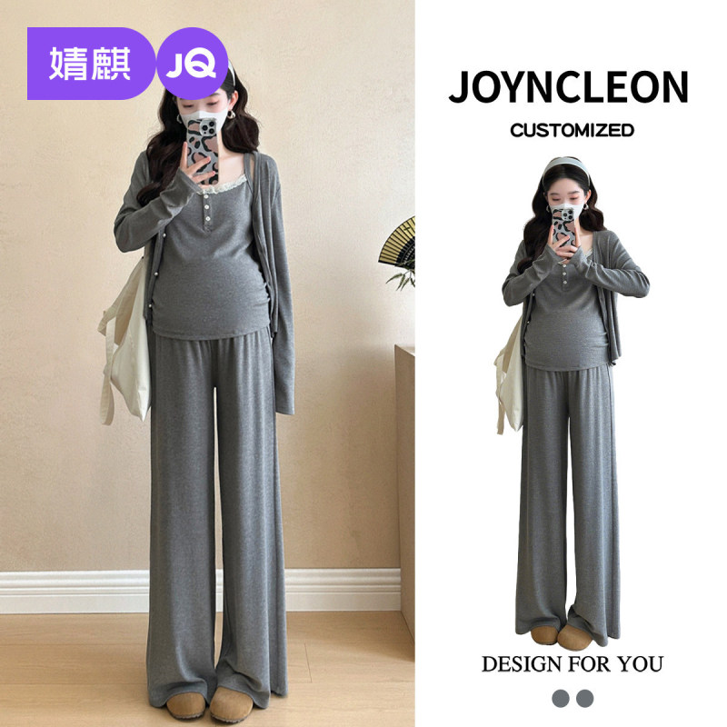 Jingqi Maternity Set Spring Fashion Stylish Cardigan Jacket for Women, Spring Pregnancy Outfit Three-Piece Set for Women