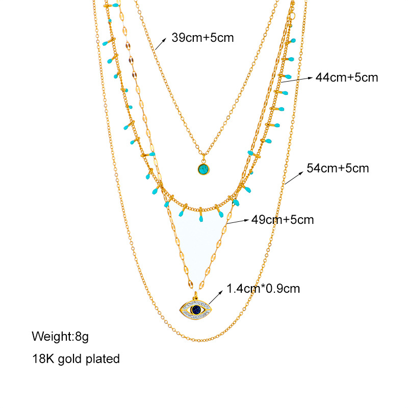 Fashion Round Eye Titanium Steel Plating Inlay Turquoise Layered Necklaces 1 Piece