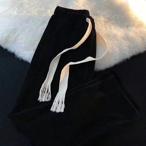 Men's Spring Versatile Loose Straight Leg Wide Leg Woolen Lined Corduroy Pants with Ground-Long Casual Japanese Style