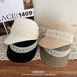 韩式宽边蕾丝装饰马术帽子女春夏新款韩版显脸小复古森系骑士帽潮