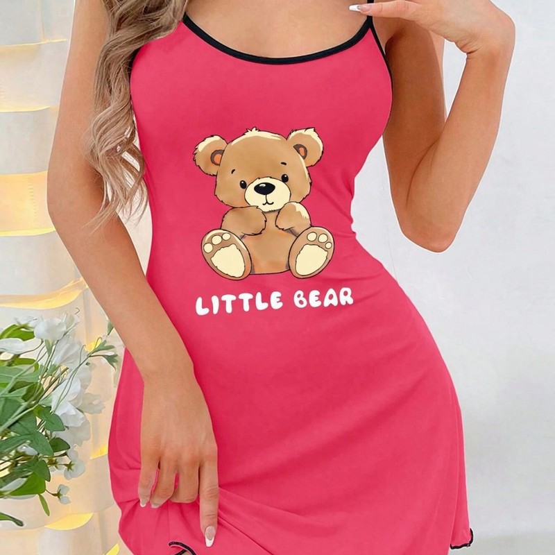 国境を越えたヨーロッパとアメリカのアマゾン貿易 Xiyin ホット販売夏の新しいパジャマ女性のクマプリントサスペンダーナイトガウン新しい|undefined