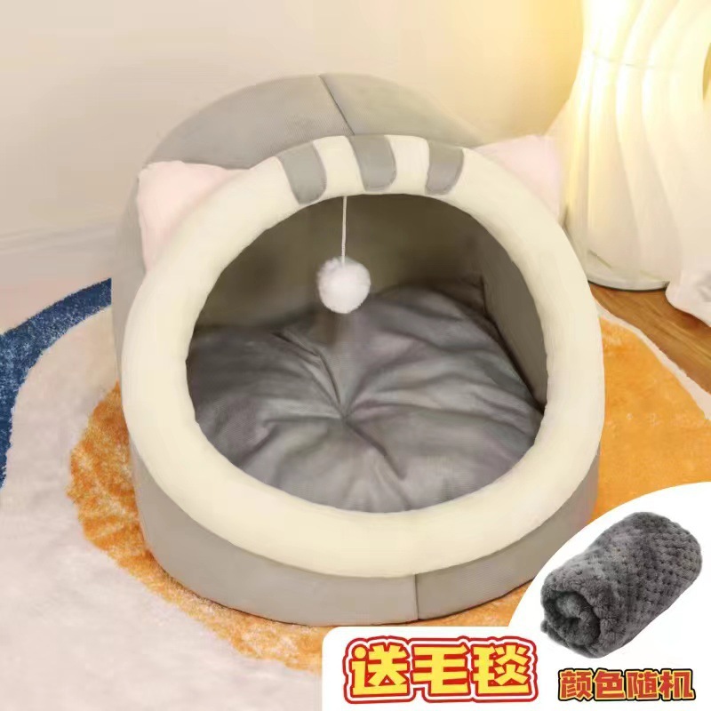 Nido para gatos y perros semicerrado engrosado para mascotas princesa invierno cálido engrosado para mascotas Nido general para cuatro estaciones