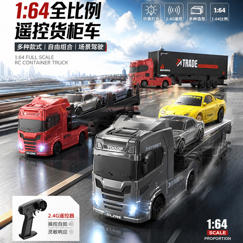 1:64 Full Scale Desktop Mini Rc Remote Control Car, Realistic Tow Truck with Openable Doors, Toy Car, Gift for Boys