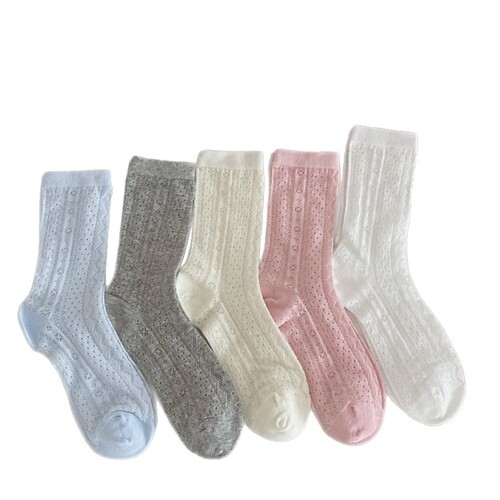 Thickened toe seamless summer socks, thin crew socks with ins mesh breathable Japanese sweet solid color versatile stack socks