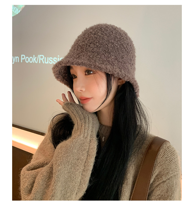 Chapeau seau en peluche pour femmes, couleur unie, Simple, mode coréenne, chaleur extérieure, petit chapeau, nouvelle collection automne et hiver_voghion.com