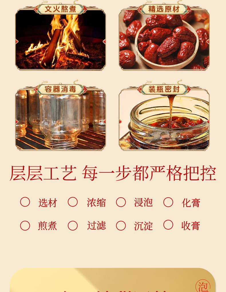 Traditional Steamed Herbal Paste with Lily Poria Ziziphus Apple Hawthorn Rose Ginger Jujube 220g Glass Jar specifications