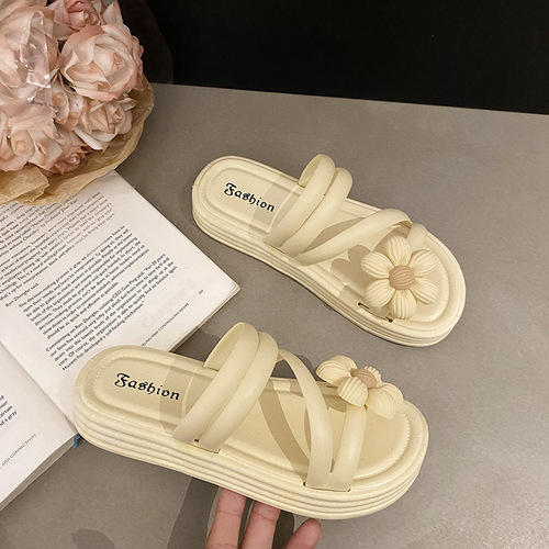 New floral women's sandals with thick soles and anti-slip features, summer fairy style, suitable for indoor and outdoor wear, Roman casual style