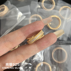 純銀S925二色珠辺交差ドリル指輪の光沢面は古典的な新しい指輪麻レースの手飾りをつなぎ合わせる
