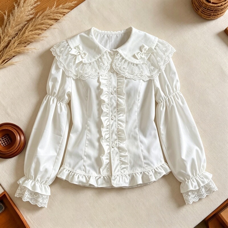 Qiji original design lace long-sleeve shirt, a versatile everyday piece that can be worn as an inner layer under a Lolita dress Qiji original design lace long-sleeve shirt, a versatile everyday piece that can be worn as an inner layer under a Lolita dress