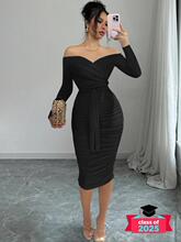 P 10848 Off-shoulder Ruched Bodycon Dress һ�ּ��������ȹŷ